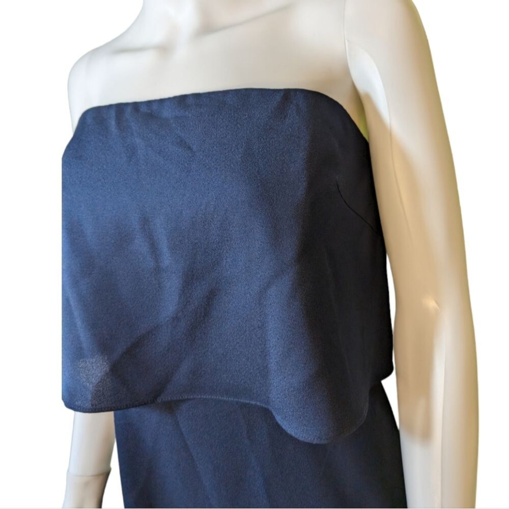 NWT Hayley Paige Occasions strapless gown flutter sheath dress navy blue 5860 10 - Picture 6 of 12